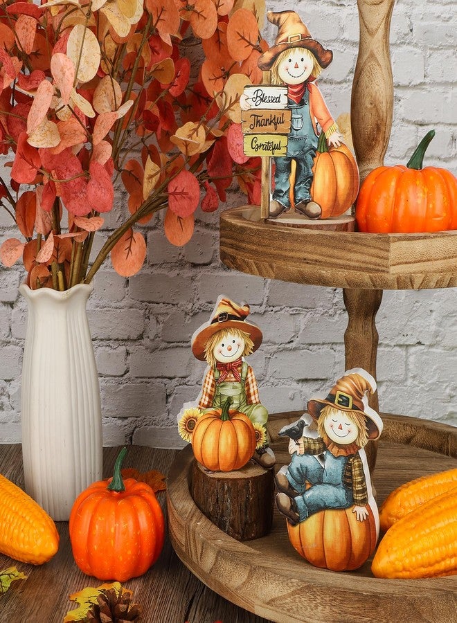 COCHIE 3 Pcs Thanksgiving Scarecrow Decor Vintage Thanksgiving Tiered Tray Decorations Wooden Scarecrow Pumpkin Sign Autumn Gifts Home Office Decor Party Supplies - Image 5
